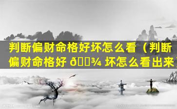 判断偏财命格好坏怎么看（判断偏财命格好 🌾 坏怎么看出来）